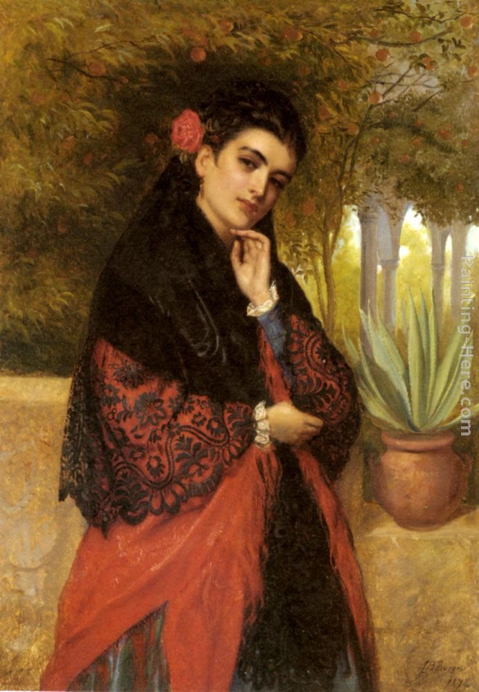 John Bagnold Burgess A Spanish Beauty in a Red and Black Lace Shawl